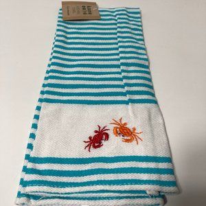 Striped Blue Kitchen Hand Towel Crabs
